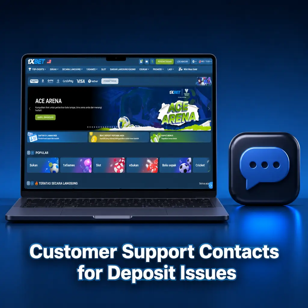 1xBet 24/7 customer support contact options for deposit issues: live chat, email, Telegram, WhatsApp, and phone support.