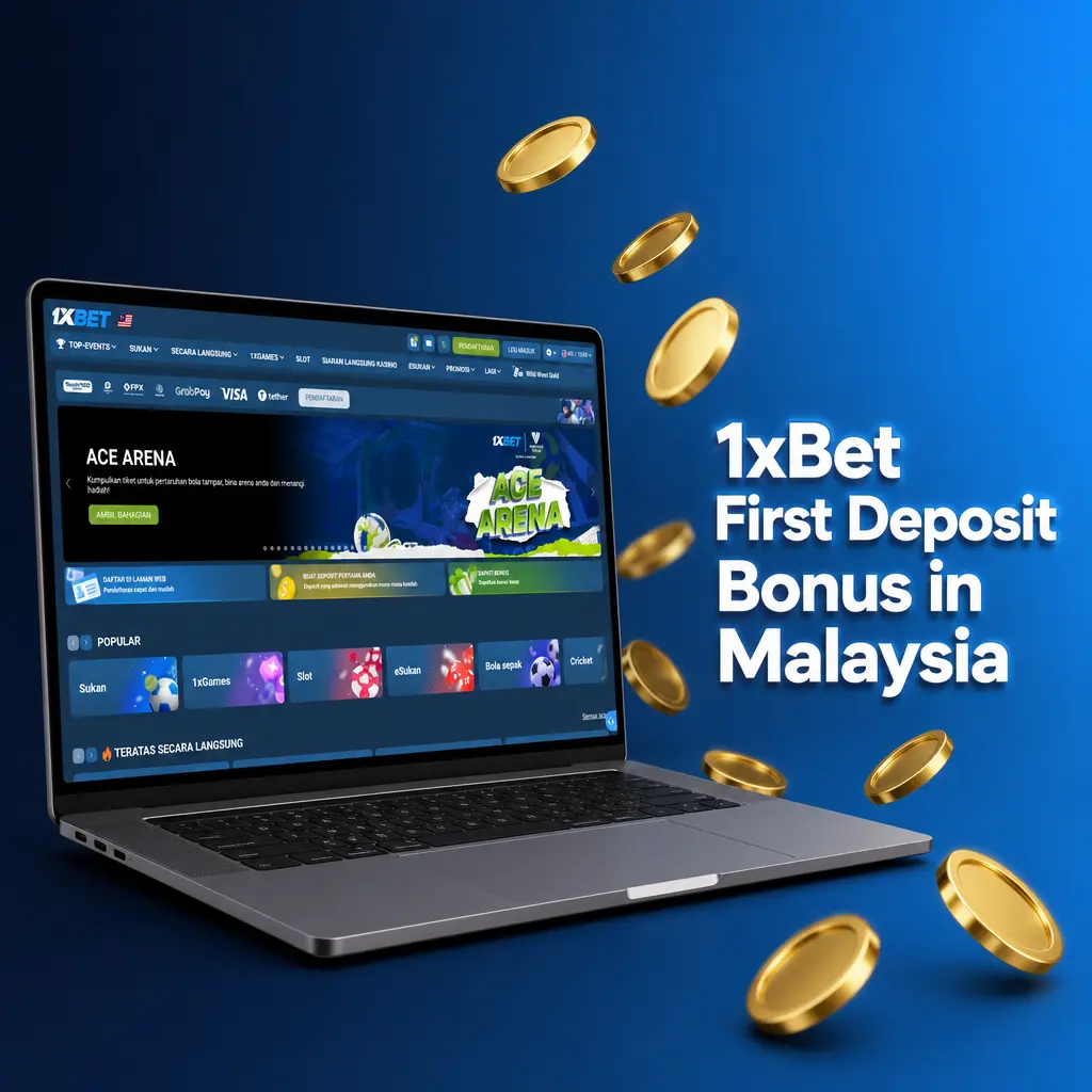 1xBet first deposit bonus in Malaysia: 100% sports bonus up to 588 MYR and 750% casino bonus up to 7,700 MYR plus free spins.