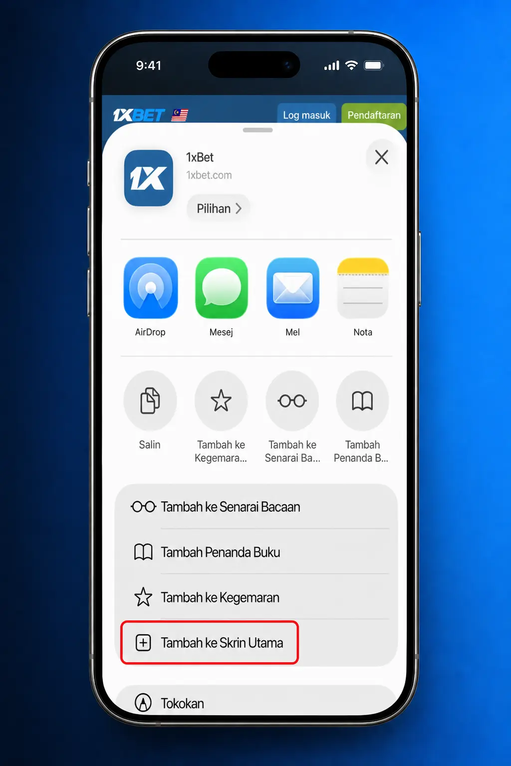 Step-by-step guide showing how to download and install the 1xBet PWA app on iOS via Safari