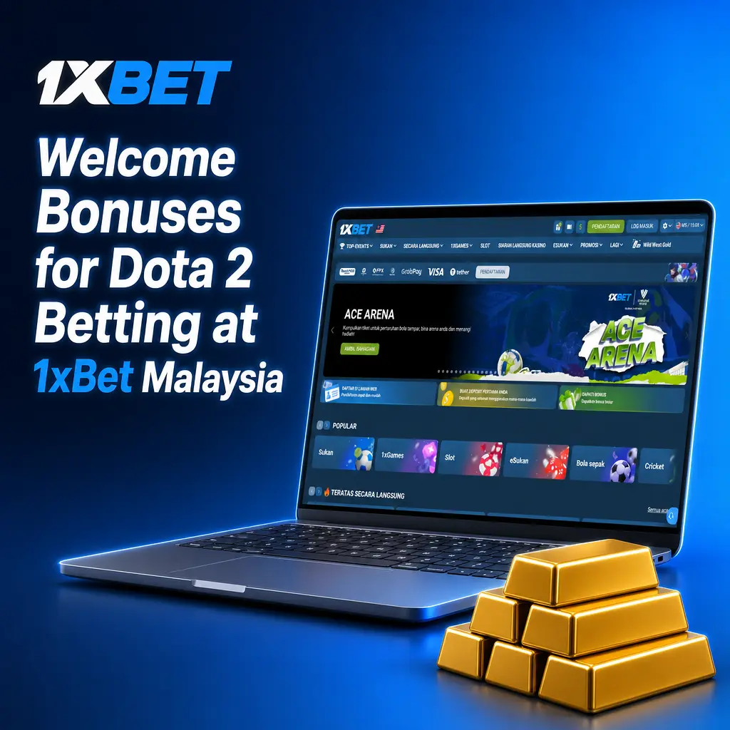1xBet Malaysia welcome bonuses for Dota 2 betting: 100% sports bonus up to 588 MYR and casino bonus up to 7700 MYR plus free spins.